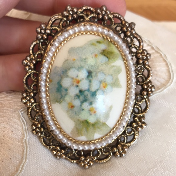 Jewelry - Genuine Signed Hand-painted Eggshell Brooch/Pendant 1979